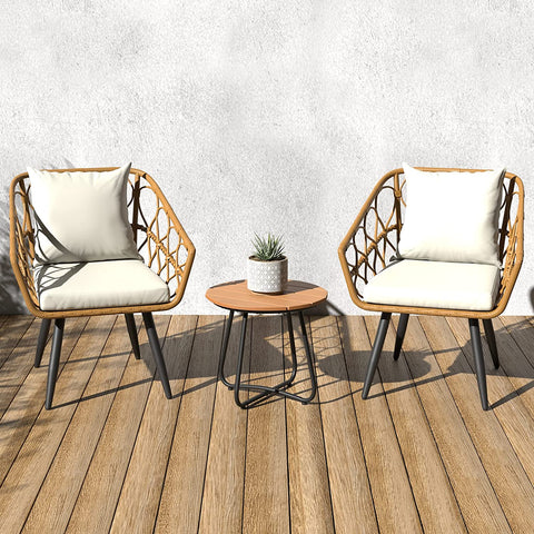 Outdoor All-Weather Woven Faux Rattan Chair Set,Tan